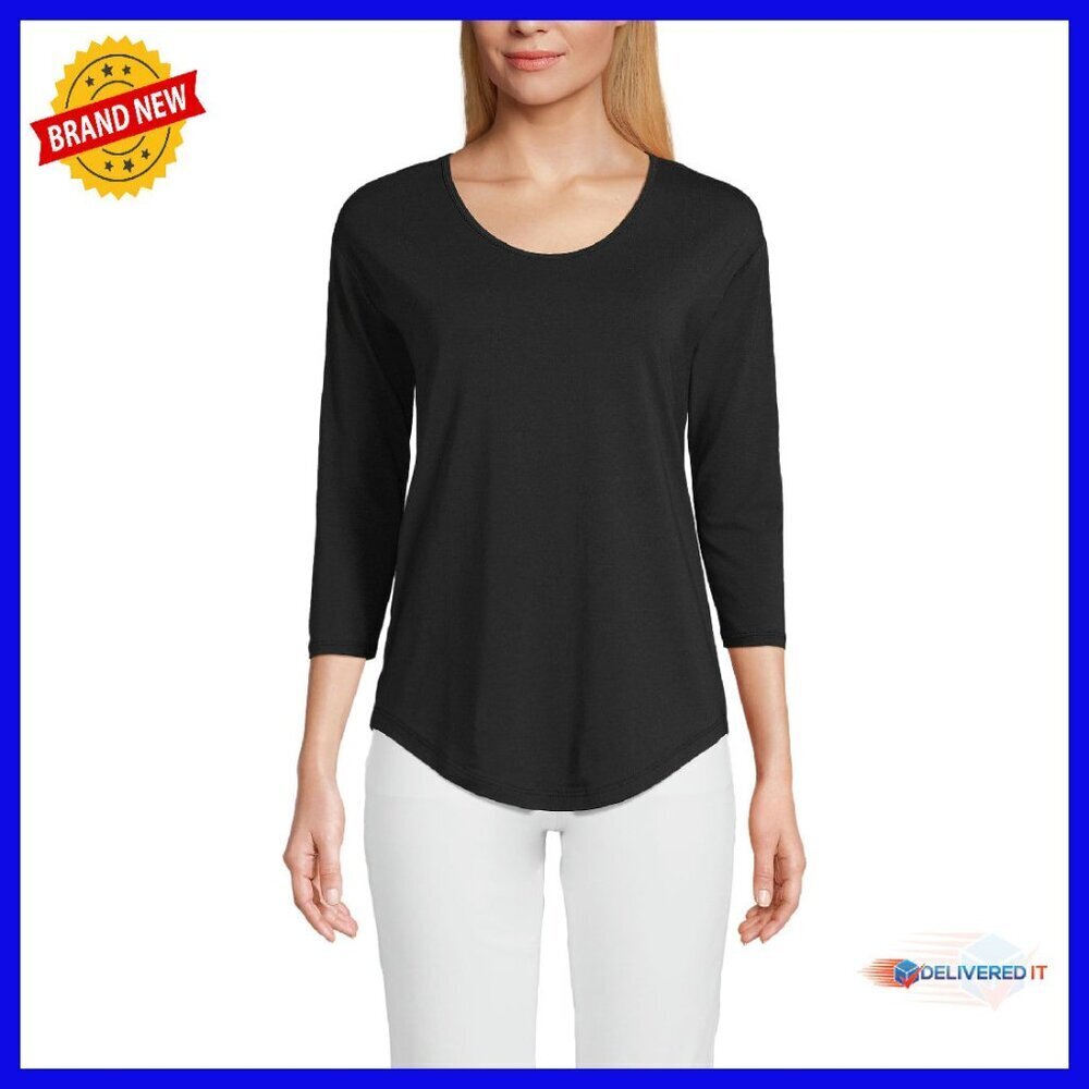 Soft Jersey U-Neck Tunic Top with 3/4 Sleeves, Relaxed Fit